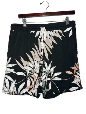 The Leisure Lab Men’s Black Hawaiian Print Beach Knit Shorts- Size 3 (Large)